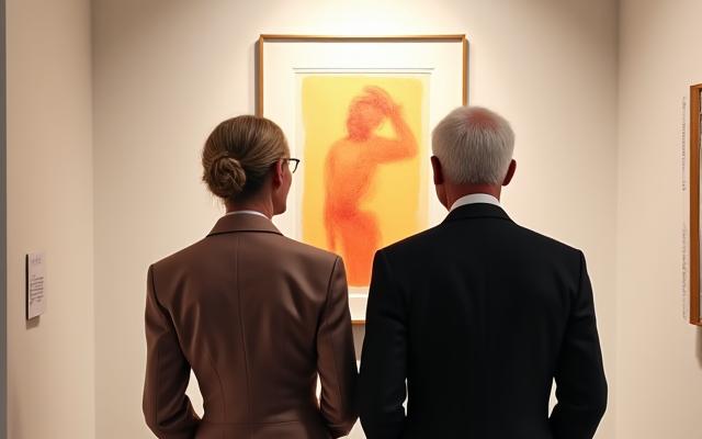 갤러리에서 예술 작품을 감상하는 참가자들